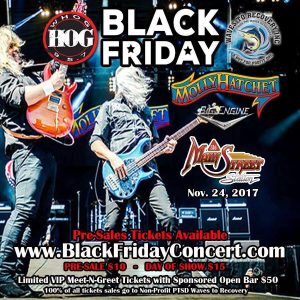 Molly Hatchet Black Friday Concert to benefit not for profit Waves to Recovery Organization that helps PTSD Victims 