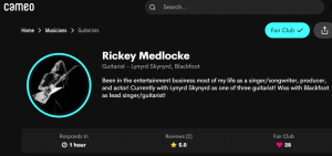 Guitar Legend Rickey Medlocke expands fan communications by launching Cameo page